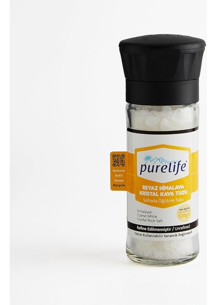 Purelife Himalaya Tuzu - Granül Kristal Kaya Tuzu Beyaz - Cam Şişe Seramik Değirmenli - 120 gr modelleri