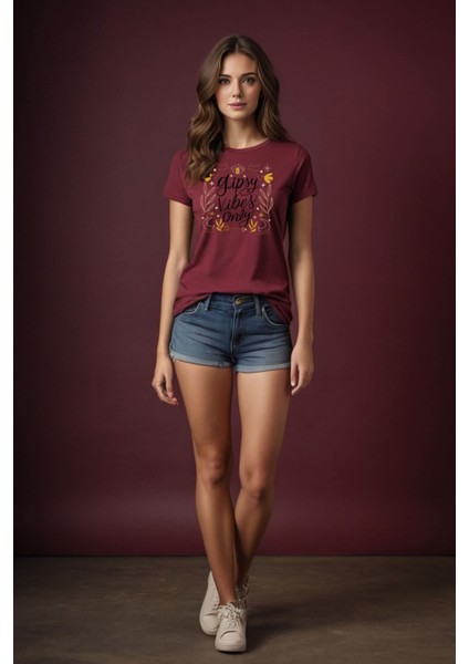 Gipsy Vibes Only Baskılı Slim Fit Tişört