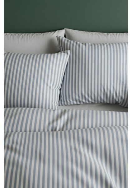 Natural Ranforce Mavi Çizgili Tek Kişilik Nevresim Takımı %100 Organik Pamuk fiyatları