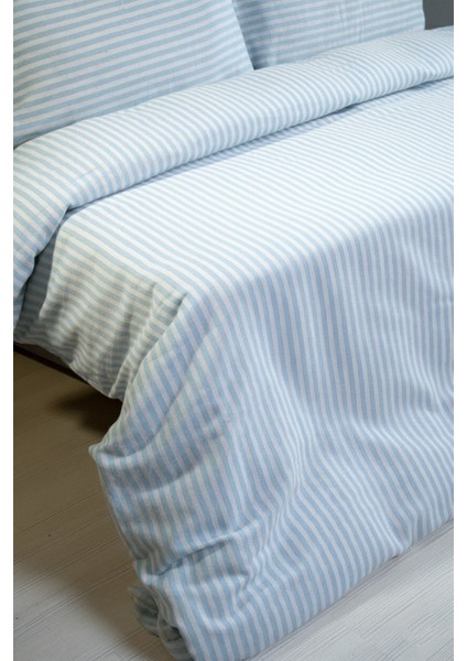Natural Ranforce Mavi Çizgili Tek Kişilik Nevresim Takımı %100 Organik Pamuk modelleri