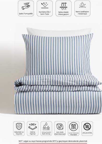 Natural Ranforce Mavi Çizgili Tek Kişilik Nevresim Takımı %100 Organik Pamuk indirimleri