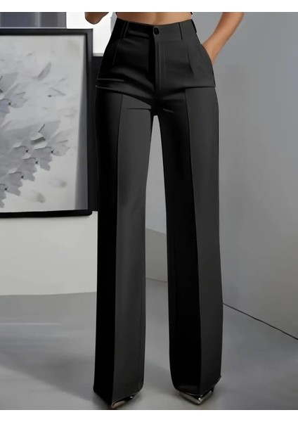 Kadın Yüksek Bel Cepli Ithal Krep Pantolon