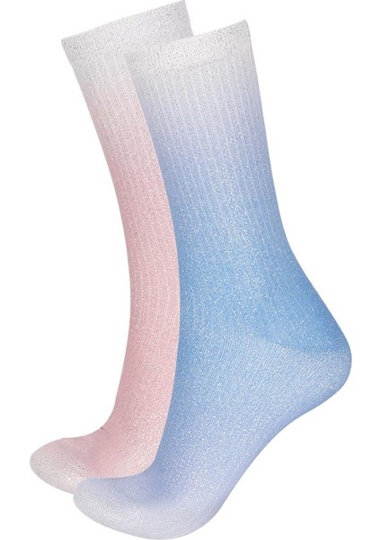 Kadın 2'li Paket Parlak Simli Soket Çorap