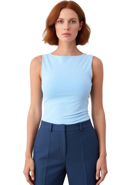 Asimetrik Büzgülü Kolsuz Esnek Örme Üst Kadın Kaliteli Şık Rahat Modern Zarif Günlük modelleri