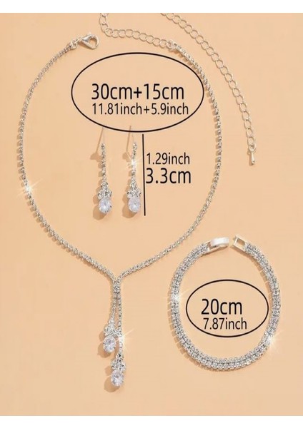 Gümüş Kaplama Zirkon Taşlı Şık Damla Su Yolu Düğün Takı Seti indirimleri