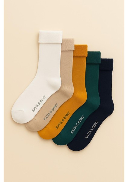 Kadın 5'li Havlu Soket Çorap Hardal mix