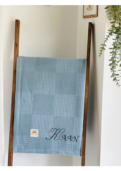 Ftbabycollection Çift Taraflı Kişiye Özel Isim Nakışlı Waffle Pike & Müslin Bebek BATTANIYESI 90X100 CM modelleri