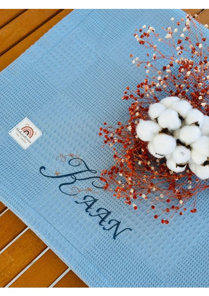 Ftbabycollection Çift Taraflı Kişiye Özel Isim Nakışlı Waffle Pike & Müslin Bebek BATTANIYESI 90X100 CM fırsatları