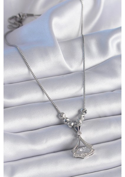 316L Çelik Zincir Gümüş Renk Gingko Yaprağı Model Zirkon Taş Detay Kadın Kolye fiyatları
