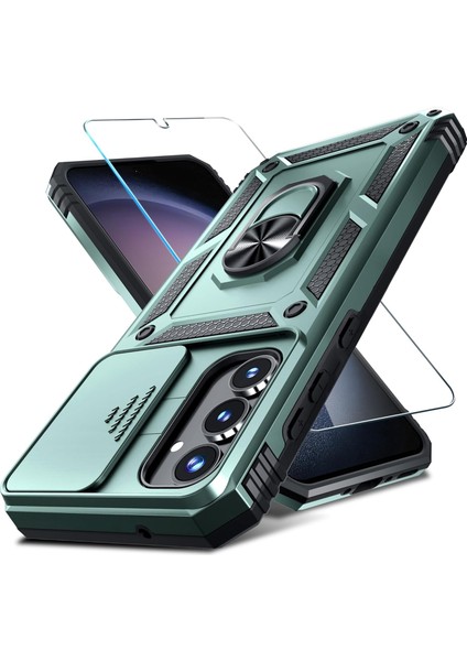 Samsung Galaxy A15 Uyumlu Ekran Koruyucu Kılıf Sürgülü Yüzüklü Standlı Darbe Emici Tank Kapak