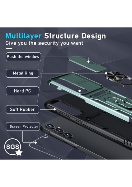 Samsung Galaxy A15 Uyumlu Ekran Koruyucu Kılıf Sürgülü Yüzüklü Standlı Darbe Emici Tank Kapak fırsatları