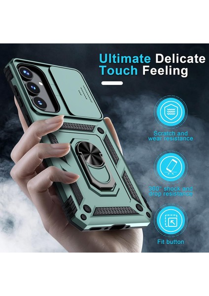 Samsung Galaxy A15 Uyumlu Ekran Koruyucu Kılıf Sürgülü Yüzüklü Standlı Darbe Emici Tank Kapak
