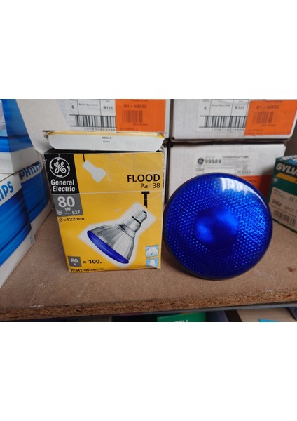 Ge General Electric Flood Par 38 80W = 100W E27 Es-B-Fl 122MM Watt-Mister Blue