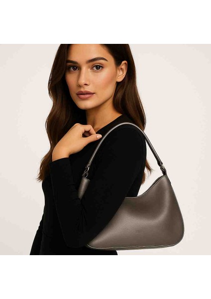 Gümüş Renk Sunni Deri Kadın Omuz Çantası