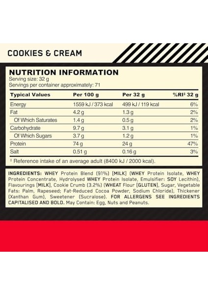 On Optimum Nutrition 100% Whey Gold Standard Kurabiye ve Krema Aromalı 2.27KG 71 Servis fiyatları