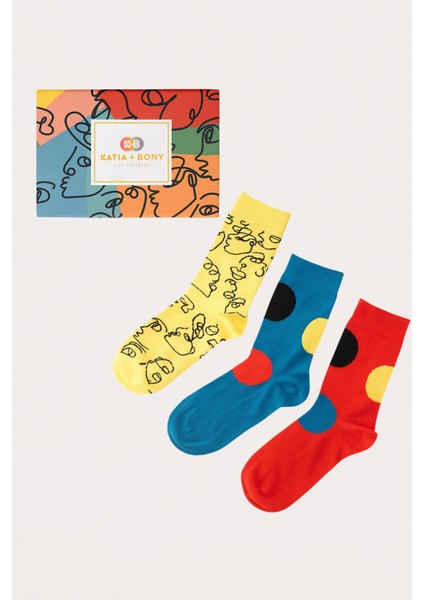 Kadın Geometrik Desenli 3'lü Kutulu Soket Çorap