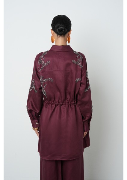 Kadın Boncuk Işlemeli Belden Büzgülü Çıtçıt Kapamalı Ceket indirimleri