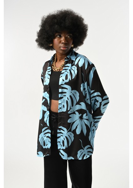 Kadın Yaprak Desenli Oversize Kesim Gömlek fiyatları