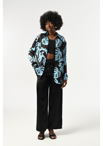 Kadın Yaprak Desenli Oversize Kesim Gömlek fırsatları