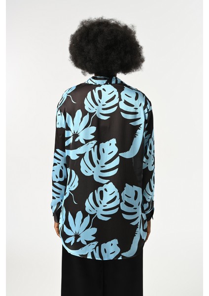 Kadın Yaprak Desenli Oversize Kesim Gömlek indirimleri