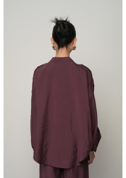 Kadın Şerit Gül ve Taş Detaylı Düz Oversize Kimono indirimleri