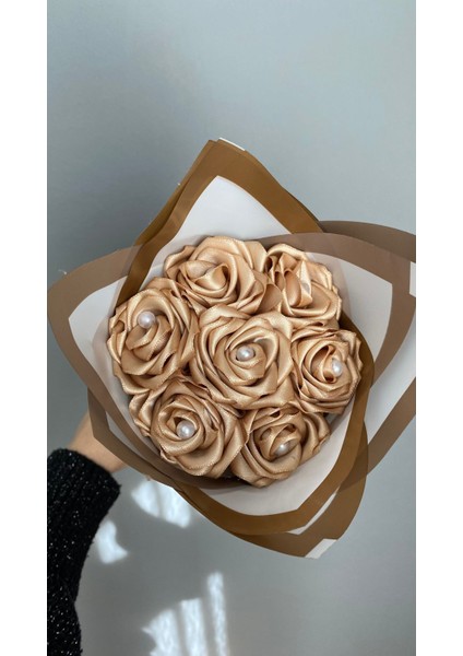 15'li Altın ve Beyaz Solmayan Gül Buketi, Saten Çiçek, Arkadaşa, Sevgiliye Hediye fiyatları