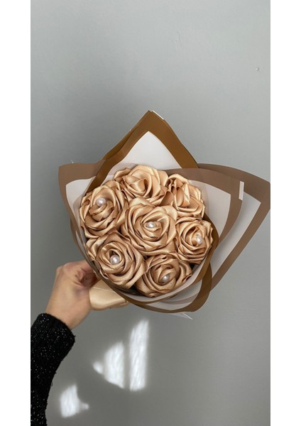 15'li Altın ve Beyaz Solmayan Gül Buketi, Saten Çiçek, Arkadaşa, Sevgiliye Hediye fırsatları