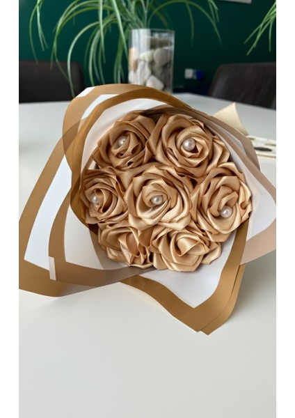 15'li Altın ve Beyaz Solmayan Gül Buketi, Saten Çiçek, Arkadaşa, Sevgiliye Hediye indirimleri