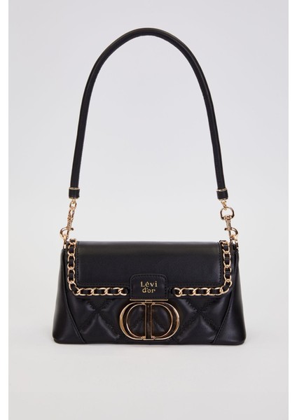 Siyah Geniş Taban Kapitone Omuz Çantası