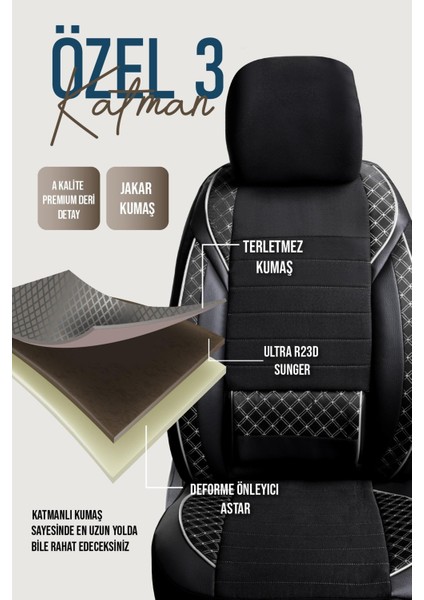 Nissan Patfinder Uyumlu Lüks Yarı Deri Bel Destekli Oto Koltuk Kılıfı Vera Series Siyah Beyaz Renk indirimleri