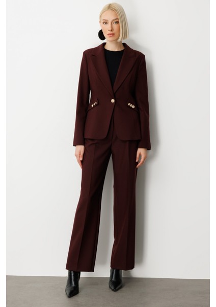 Kadın Yüksek Bel Bol Paça Pantolon 5019 Bordo