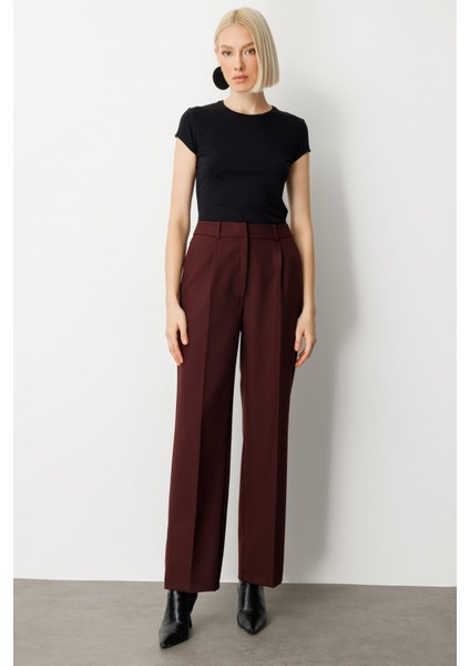 Kadın Yüksek Bel Bol Paça Pantolon 5019 Bordo fiyatları