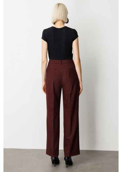 Kadın Yüksek Bel Bol Paça Pantolon 5019 Bordo fırsatları