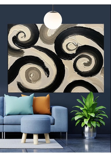 Siyah Beyaz Soyut Desen Sanat Dekoratif Kanvas - Mdf Ahşap Tablo