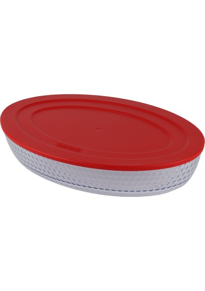 Kırmızı Plastik Kapaklı Petek Desenli Büyük Oval Cam Tepsi