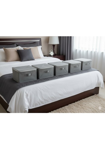 5'li Gri Çorap Hurcu | Çok Amaçlı Dolap Içi ve Çekmece Içi Düzenleyici 29X24X17 cm