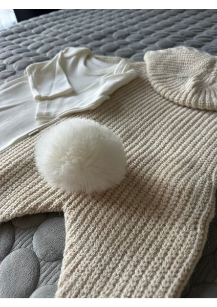 8175N Bebek Selanik Örgülü Kapüşonlu Triko Naturel Yün Tulum fırsatları