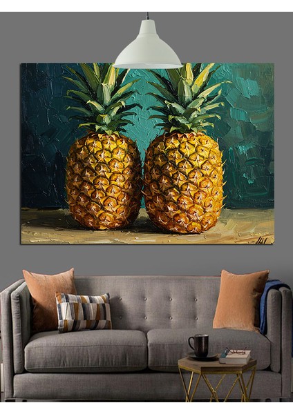 Tropikal Ananas Meyve Gözlük Dekoratif Kanvas - Mdf Ahşap Tablo