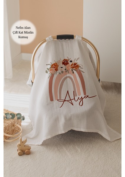 %100 Pamuk Isme Özel Çift Katlı Müslin Puset Örtüsü - Gökkuşağı