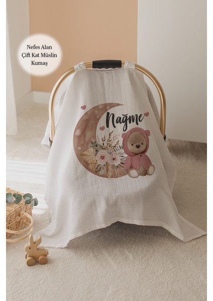 %100 Pamuk Isme Özel Çift Katlı Müslin Puset Örtüsü - Ayıcık