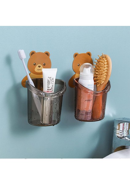 3 Adet Süper Yapışkanlı Sevimli Ayı Figürlü Diş Fırçası Kutusu - Banyo Makyaj Organizeri (3 Renk) indirimleri