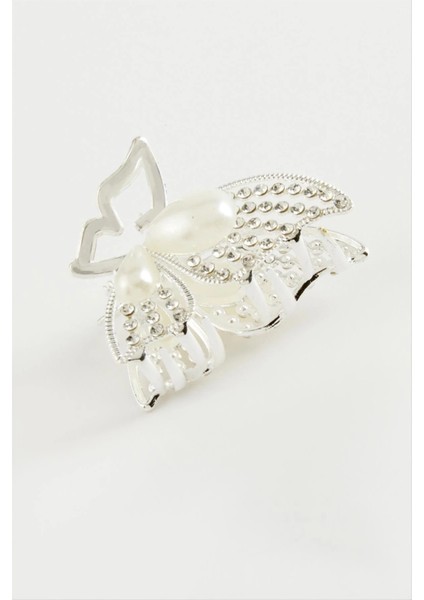 Kelebek Inci Taşlı Metal Mandal Toka 4,5 cm