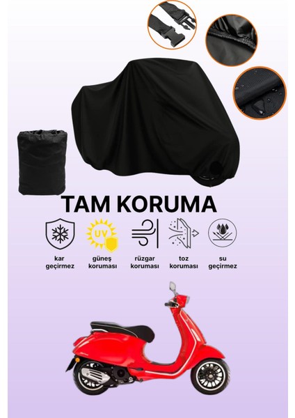 Siyah Vespa Sprint S 125 Uyumlu Motor Branda, Koruyucu Örtü, Motosiklet Brandası