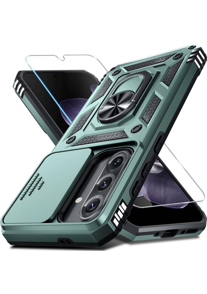 Samsung Galaxy A16 Uyumlu Ekran Koruyucu Kılıf Sürgülü Yüzüklü Standlı Darbe Emici Tank Kapak
