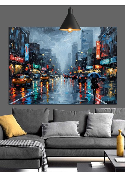 Yağmurlu Şehir Sokakları Dekoratif Kanvas - Mdf Ahşap Tablo fiyatları