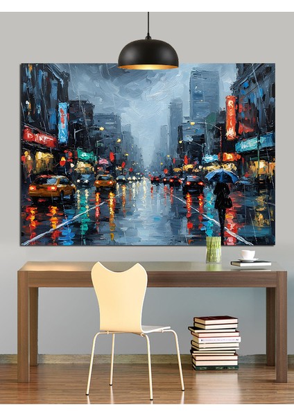 Yağmurlu Şehir Sokakları Dekoratif Kanvas - Mdf Ahşap Tablo fırsatları