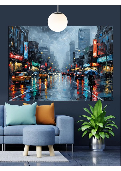 Yağmurlu Şehir Sokakları Dekoratif Kanvas - Mdf Ahşap Tablo indirimleri