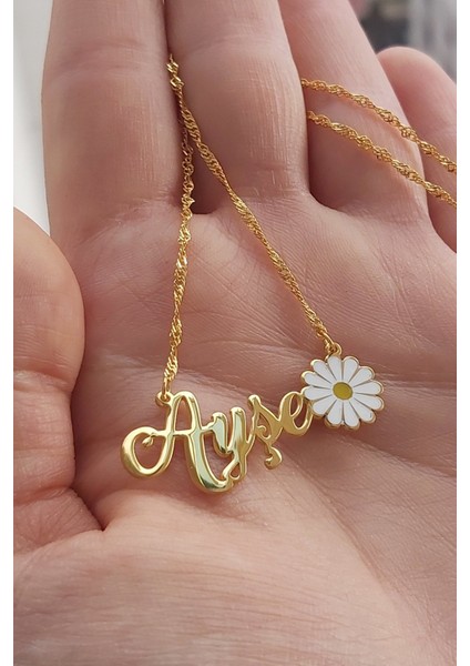925 Ayar Gümüş 24 Ayar Altın Kaplama Isimli Papatya Kolye