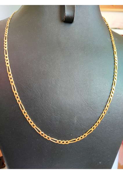 925 Ayar Gümüş 24 Ayar Altın Kaplama Figaro Zincir