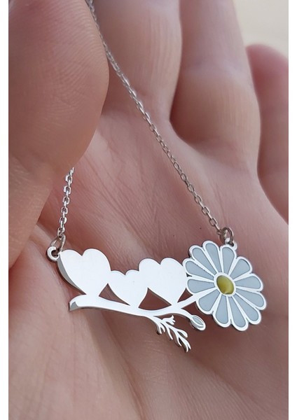925 Ayar Gümüş Kalpli Papatya Kolye